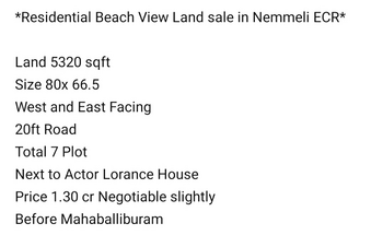 Ecr Sea Facing  House @1750RS  sqft  House East Coast Road Nemmeli  Beach